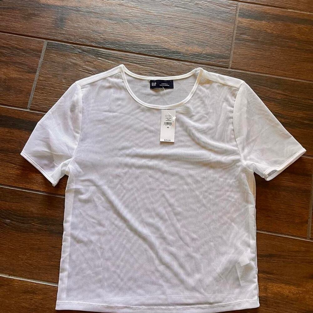 White gap mesh sheer crop tee